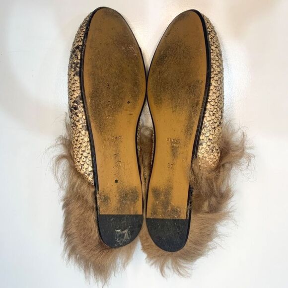 Gucci Princetown Fur Slipper EU 37 US 7 Python Print Horsebit Mule Loafer Flats - Picture 7 of 8